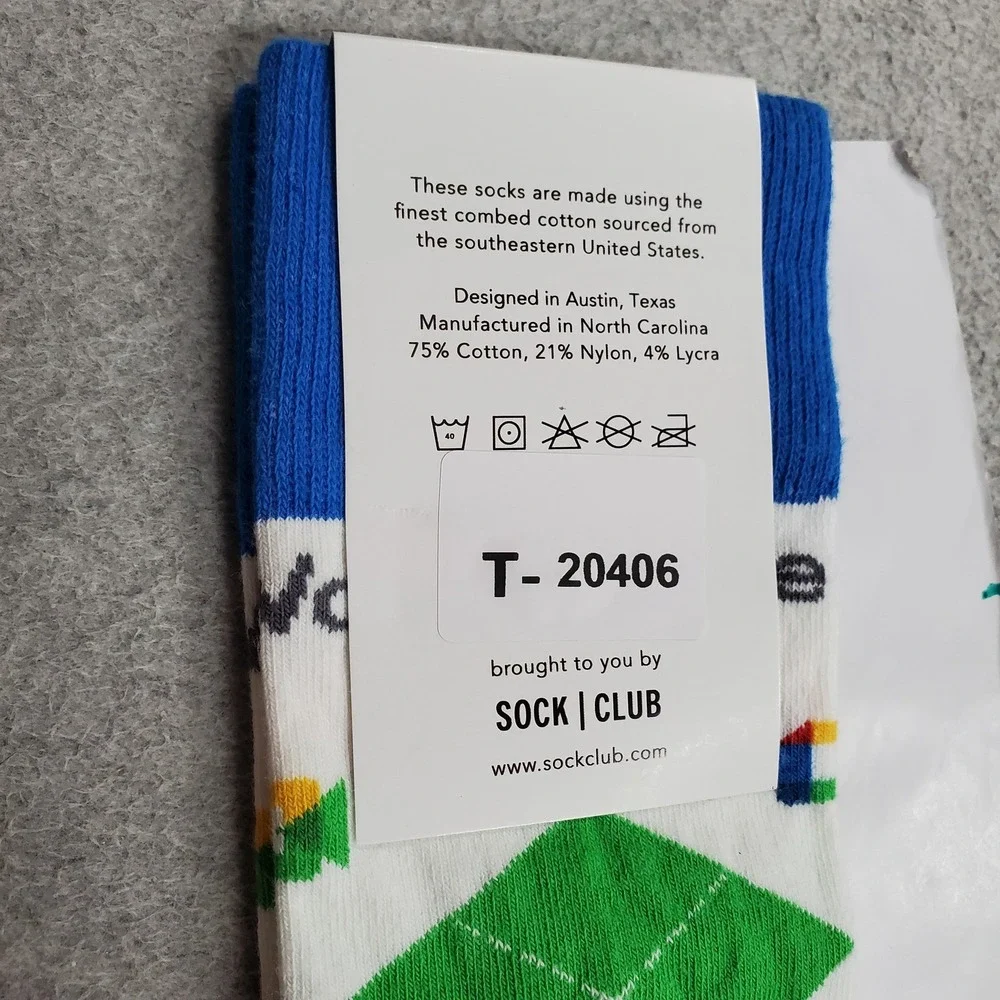 Sock Club Men Socks OS Blue Google Yellow Green Diamond‎ 2 Pairs NWT
